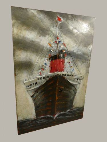 Wandbild 3D Bild aus Metall Metallbild Blechbild Relief Schiff H:120x80cm 