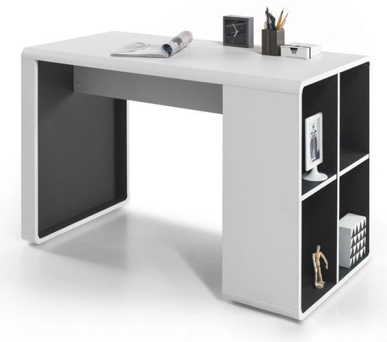 Schreibtisch Laptop Computertisch weiß schwarz Tisch mit Ablagen Stauraum Tadeo 