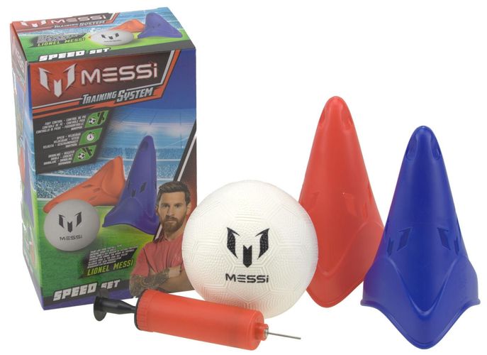 Messi Fußball Training System Set 2 faltbare Tore mit Ball und 5 Pylonen Kegel 