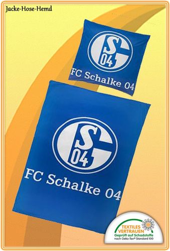 S04 Schalke Bettwäsche 135x200 cm Signet FC Schalke 04 Logo blau weiß Microfaser 