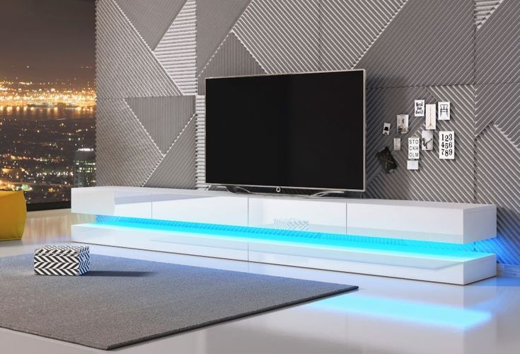 Modern Luxe ® TV Board Lowboard Fernsehschrank Fernsehtisch TV Regal Weiß Fronten in Hochglanz mit Led Beleuchtung 