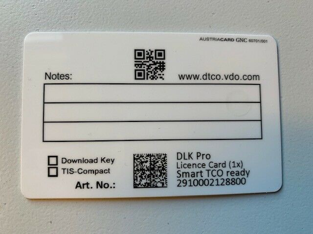 Lizenzkarte VDO Downloadkey DLK PRO für DTCO 4.0 Intelligenter Fahrtenschreiber