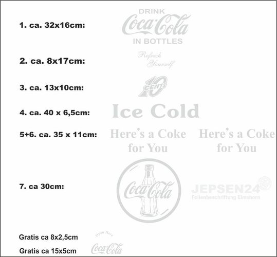 Farbauswahl 7 teiliges Aufkleber Set Coca Cola Kühlschrank 10 Cent K2 
