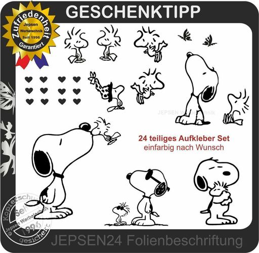 24 Aufkleber Woodstock Snoopy Set G3 Peanuts Herzen in Wunschfarbe kaufen  bei