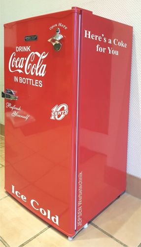Retro Kühlschrank Aufkleber Set Drink Coca Cola Open Bottle Set 95L weiß glanz 