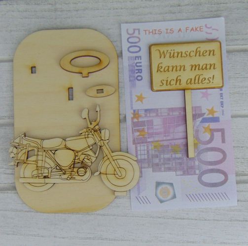 Motorrad Führerschein Geld schenken Moped Leben genießen Geschenk Holz