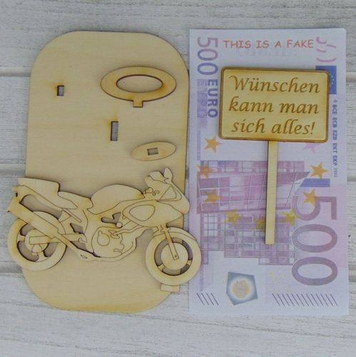 Motorrad Führerschein Geld schenken Moped Leben genießen Geschenk Holz