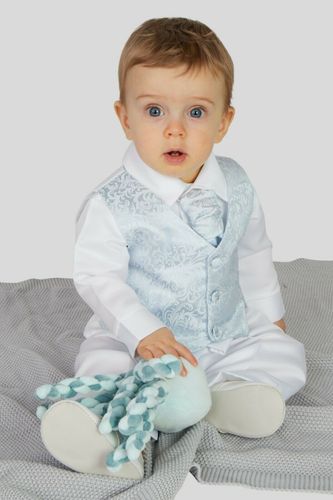 Babyanzug 6-tlg Taufanzug Festanzug Jungen Babyset Anzug  Weiß/ Blau Gr 56/62 