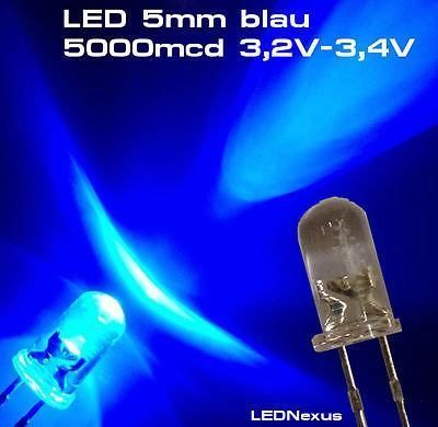 50 x LEDs 5mm concave blau Leuchtdioden superhell blaue LED konkav 