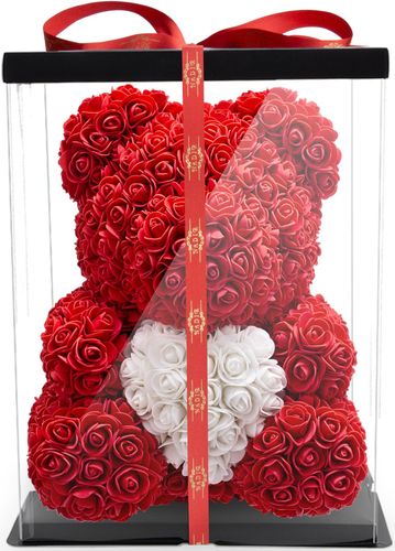 GRAVUR Hochzeit Jahrestag Geschenk Teddybär 40cm Rote Rosen Teddy Bär Rosenbär 