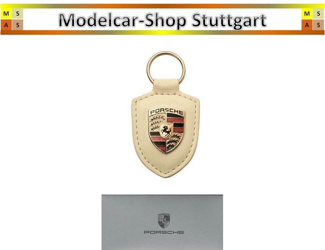 Porsche Schlüsselanhänger Wappen weiß Made in Germany Echtleder 