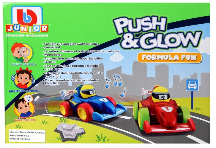 rot Auto Licht Sound Kinder BB Junior Push & BGlow Spielzeugauto "Formula Fun" 