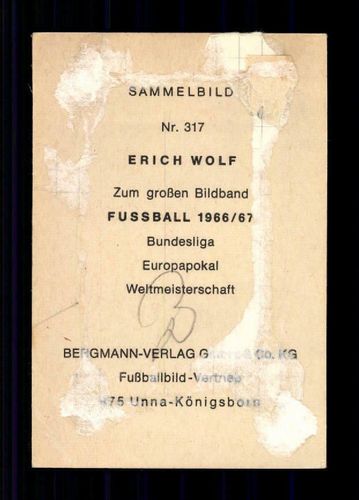 Erich Wolf +2012 Karlsruher SC 1966-67 Bergmann Sammelbild Original Signiert 