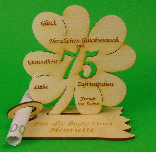 Personalisierte Tischdekoration Geburtstagsgeschenk Holz 11cm Kleeblatt Zum 75