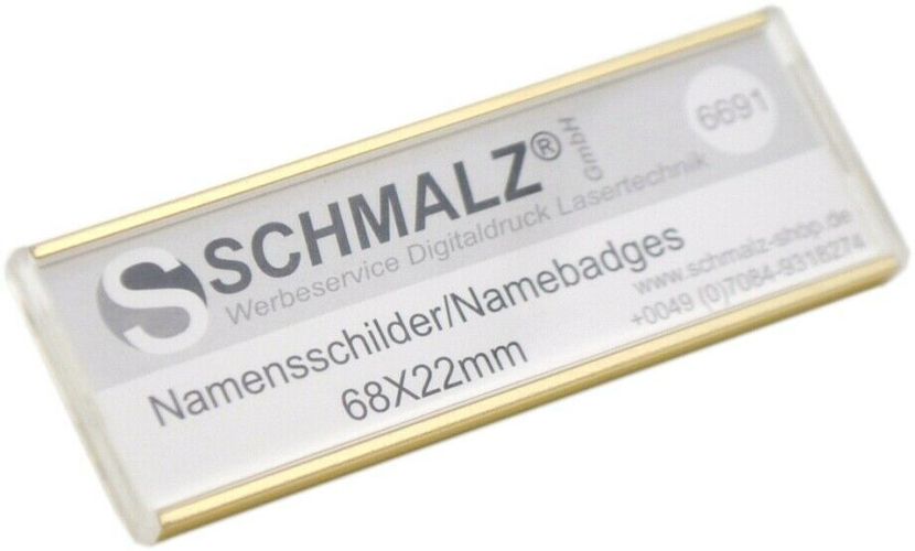 10 x Aluminium Namensschilder gold Metall mit Sicherheitsnadel Papiereinschub 