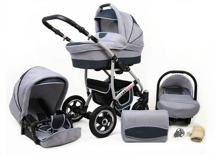 Lux4Kids Kinderwagen 3 in 1 Kombi Komplettset mit Autositz Isofix 2in1 Babywanne Babyschale Buggy Buggy Baby Larmax Mint 2in1 ohne Babyschale