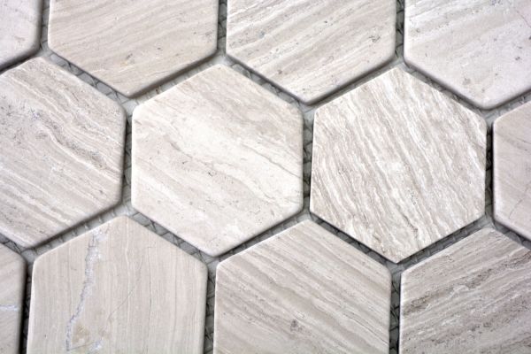 42-0204_f10 Matten Mosaik Fliese Marmor Naturstein grau Grau Streifen