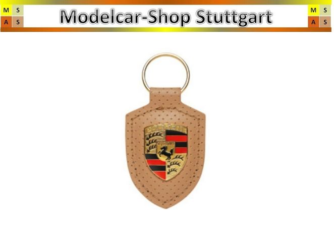 Echtleder Made in Germany Porsche Schlüsselanhänger Wappen beige