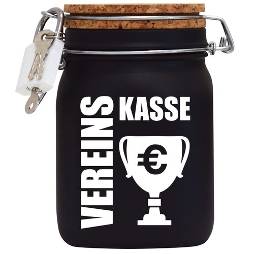 Spardose Vereins-Kasse mit Korkdeckel in Schwarz XXL