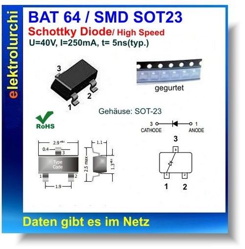 64X BAT54AFILM Diode Gleichrichterdiode Schottky SMD 40V 0,3A SOT23 STMicroelec