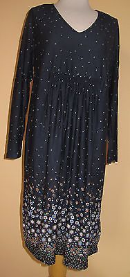 leichtes Damen Langarm-Kleid dunkelblau geblümt Gr 44 40 46 42 