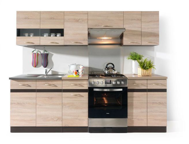 3 Fronten auswählbar Neu&Schnell Küche 240cm Schränke Küchenzeile erweiterbar 