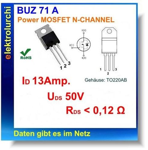 1 x BUZ71A N-Channel Power MOSFET 0,12Ω 50V  STM TO-220 1pcs 