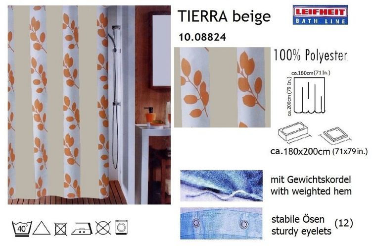 Hochwertige Textil Schweizer Markenware Duschvorhang Tierra Beige 180 x 200 cm 