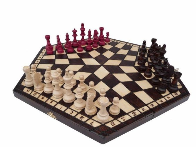 Schachspiel für Drei Holz bunt Schach 40 x 35 cm 