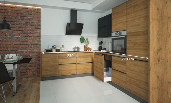 Küchenzeile L-Form Einbauküche 290x220cm grau permbroke ares black 67133944