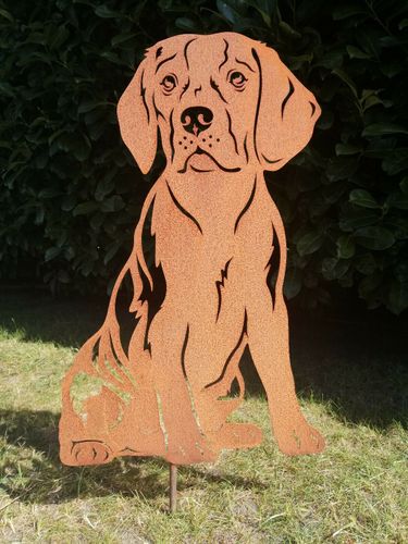 Figur Beagle Höhe 60cm blank Gartenfigur Gartenstecker Hund