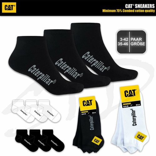 Socken CAT Caterpillar 6|9|12 Paar Damen Sneakersocken Schwarz/Weiß 35-38 