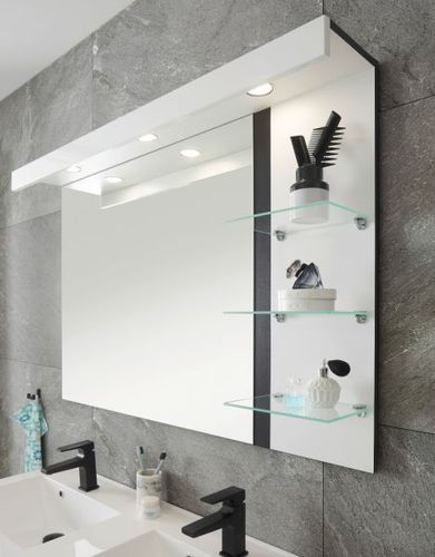 Bad Spiegel mit Ablage und LED weiß Hochglanz Badmöbel