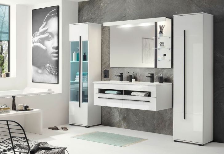 MIT bei Hochglanz Design-D Doppelwaschtisch kaufen Möbel weiß Set Badmöbel 4-tlg Badezimmer