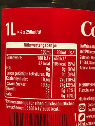 6x 1Liter Coca-Cola ZERO Koffeinfrei PET Flasche - MEHRWEG 