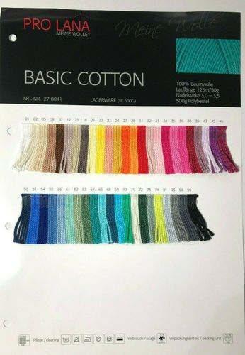 €4/100g  Pro Lana Basic Wolle Cotton 50g uni  Häkelgarn Baumwolle neue Farben 