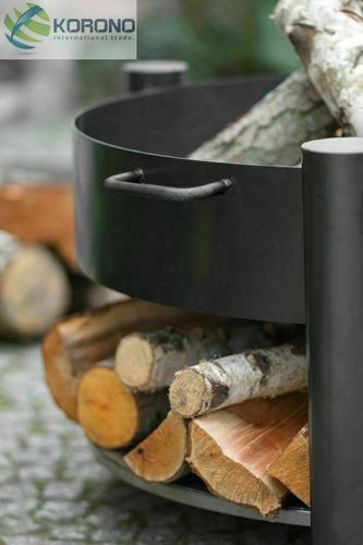 Hand Made Korono Feuerschale schwarzer Stahl Ø 60-80cm mit 3 Beinen 
