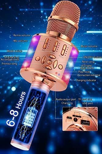 BONAOK Karaoke Mikrofon Bluetooth 4 in 1 Drahtlos Karaoke Mikrofone LED Kinde... 
