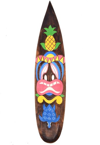 Deko Tiki Surfboard aus Holz 100cm Surfbrett Wandmaske Holzschild Board 