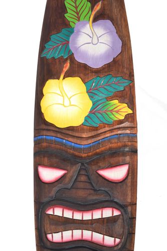 Tiki Bar Surfboard 100cm Surfbrett mit Tiki Hawaii Maui Motiv zum Aufhängen 