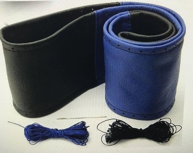 Lenkradbezug schwarz blau echt Leder 37-39 cm zum Schnüren Lenkrad
