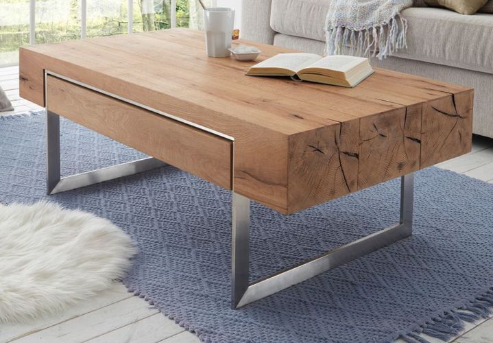 Couchtisch Wohnzimmer Tisch Birmingham kaufen bei 110x40 cm mit Eiche Ast Edelstahl Schublade