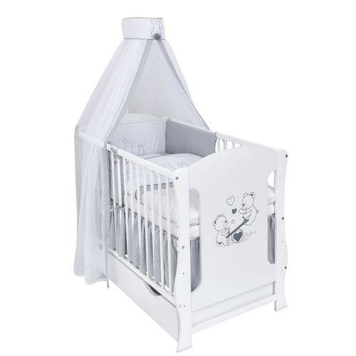 Babybett Kinderbett Gitterbett Teddybär 120x60 Grau Weiß NEU 