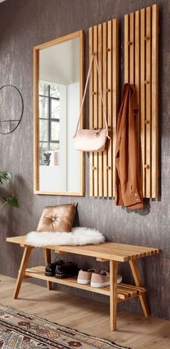 Garderoben-Set in Eiche Diele Flur Garderobe bei kaufen 4-teilig Möbel geölt Alwar massiv