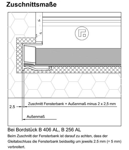 Aluminium-Fensterbank 50-225 mm EV1 silber inkl. Abschluss mit