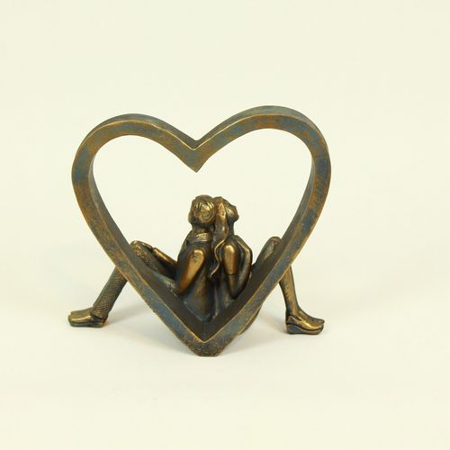 Skulptur Figur Metall 19 cm Liebespaar Herz Liebe Dekofigur Romance 