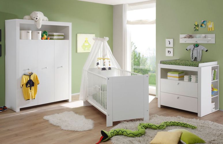 Babyzimmer komplett Set  weiß Gitterbett Baby Schrank Kommode Regale 5Farben NEU