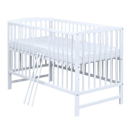 Babybett Kinderbett Milo Weiß 120x60 Komplett Bettset mit Stickerei 
