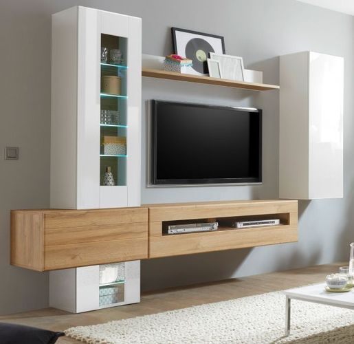 Wohnwand Eiche weiß kaufen Wohnzimmer 4-tlg. bei Design Schrankwand Möbel Savanna Hochglanz