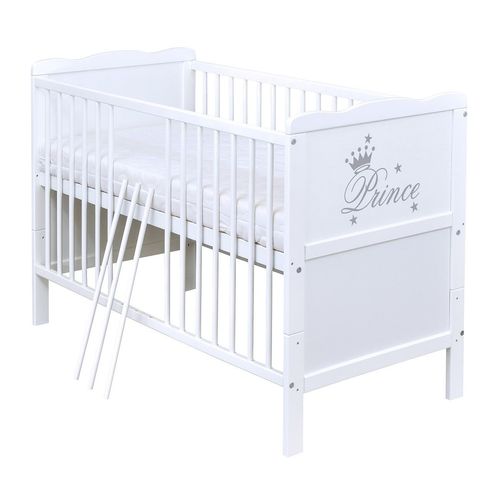 Babybett Kinderbett 2in1 Prince 120x60 Weiß Schublade Komfort Matratze 